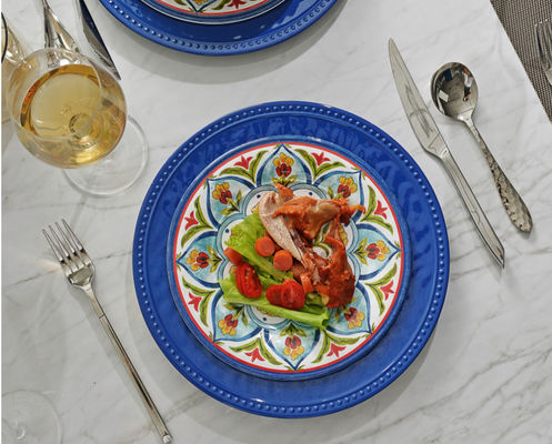 Set di stoviglie in melamina, 12 pezzi Set di piatti per 4, piatti e ciotole Set di stoviglie all'aperto, lavastoviglie sicuro BPA libero (Re