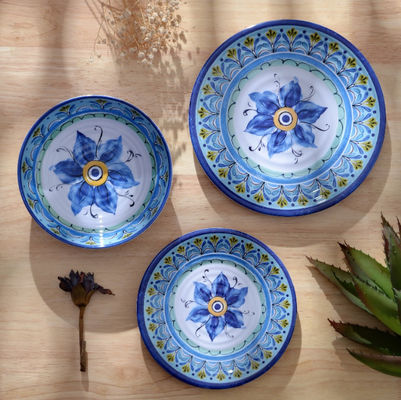 Set di stoviglie in melamina, 12 piatti, piatti e ciotole, set di stoviglie blu per 4 campeggi, stoviglie lavastoviglie, BPA sicuro