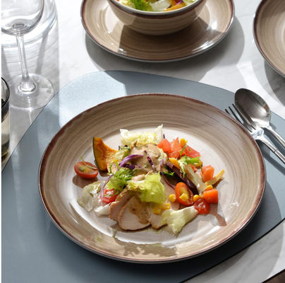 Piastre di colore marrone Melamina impostata senza schegge Rotonda